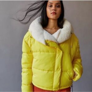 BDG UO Marlow Bright Yellow Sherpa Lined Quilted Puffer Coat Jacket